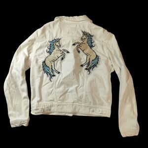 Women's Large Unicorn LuLaRoe White Jean Jacket.